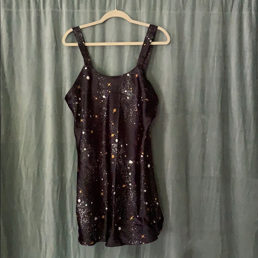 Satiny galaxy slip dress